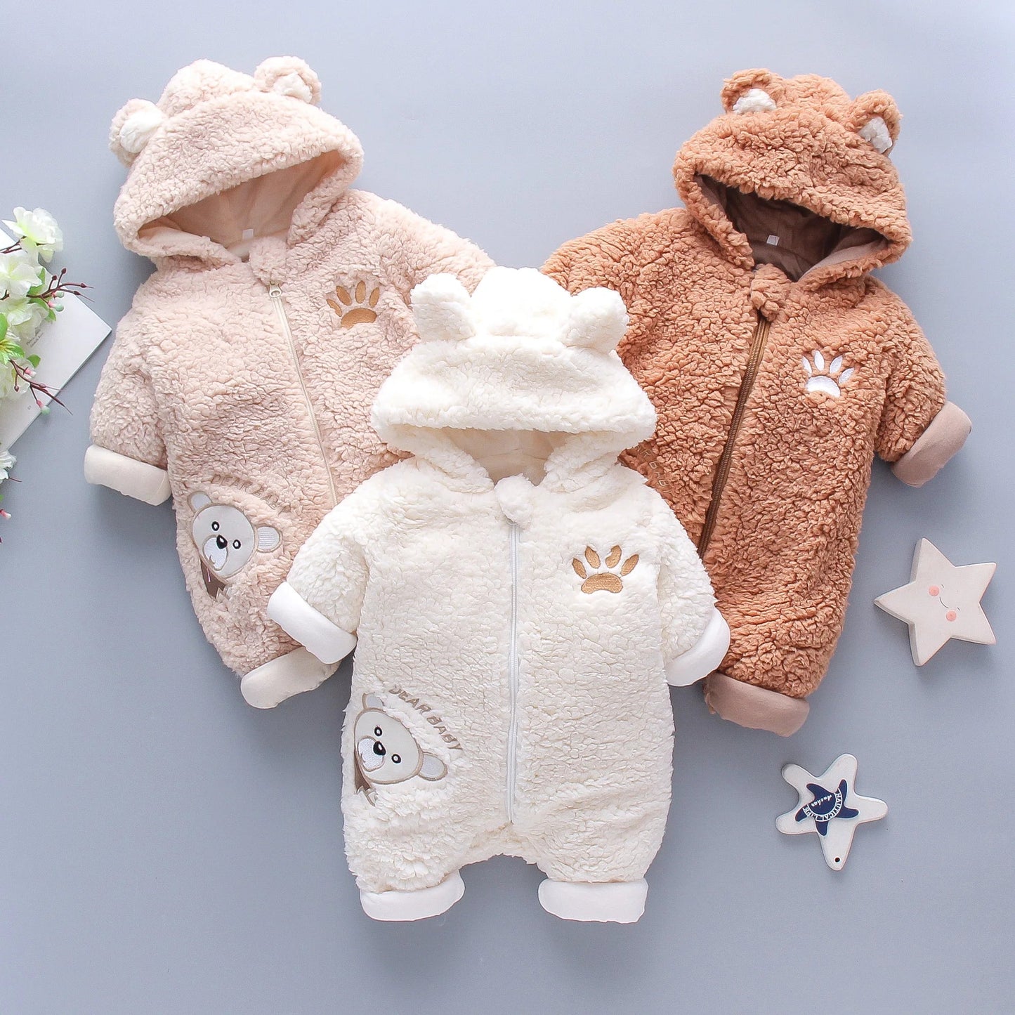 Bear Fleece Hooded Romper (0 - 24M) - Baby Care Shop