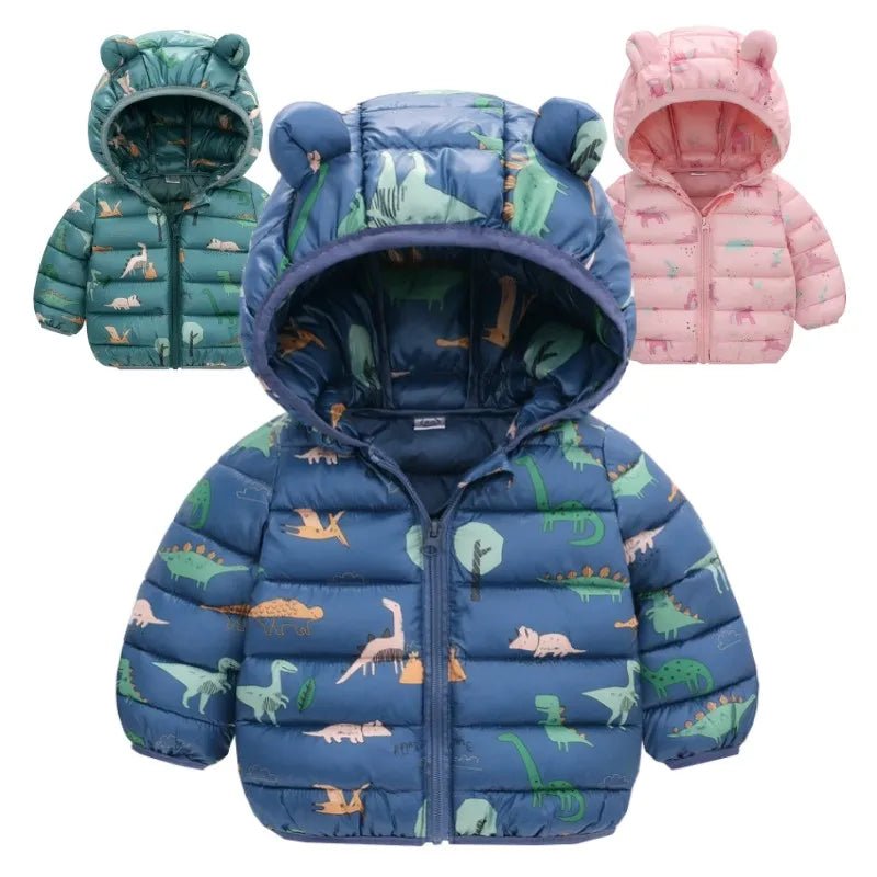 Cartoon Dinosaur Hooded Down Jacket (Children) - Baby Care Shop