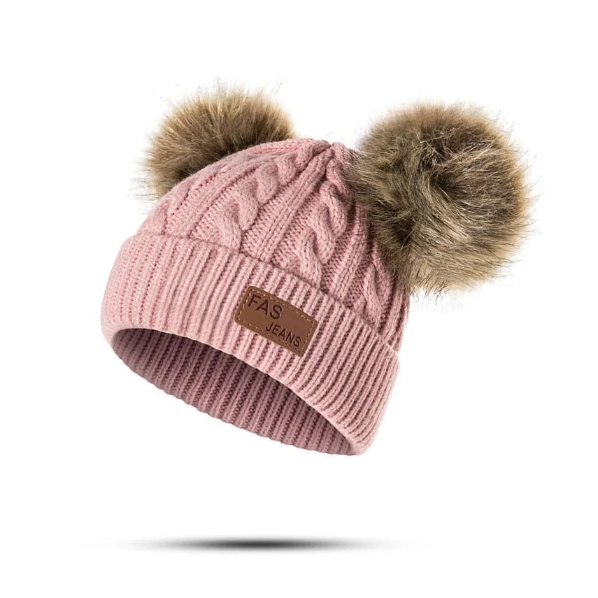 Double Pompom Knitted Beanie (Children) - Baby Care Shop