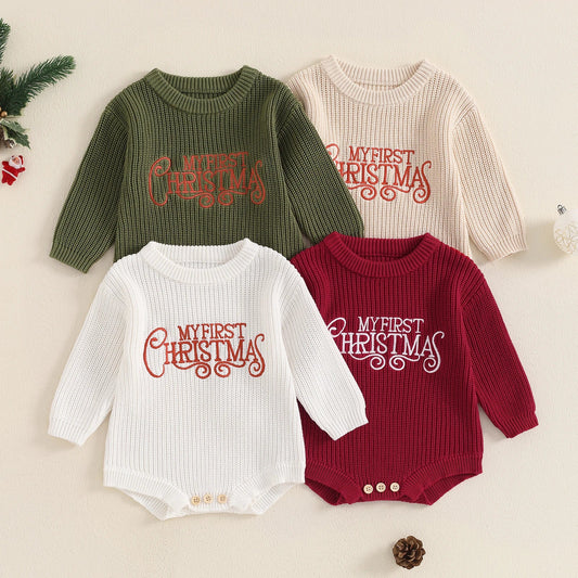 Embroidered Christmas Knit Romper (Baby) - Baby Care Shop