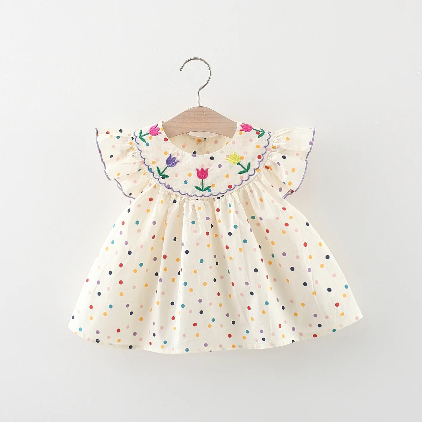 Embroidered Flower Polka Dot Baby Dress - Baby Care Shop