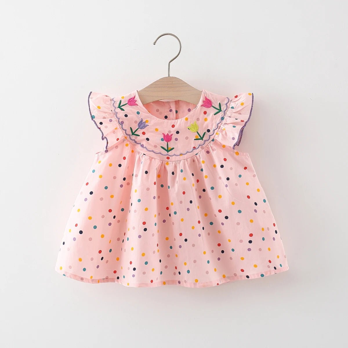 Embroidered Flower Polka Dot Baby Dress - Baby Care Shop