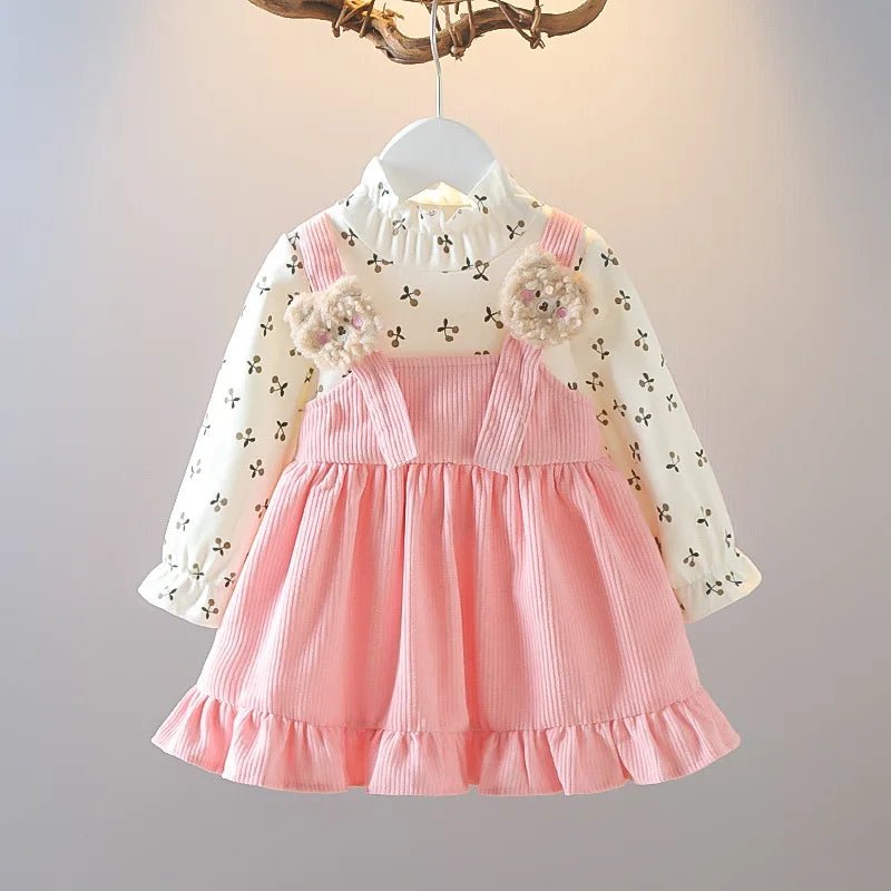 Floral Bear Corduroy Dress (Fall) - Baby Care Shop