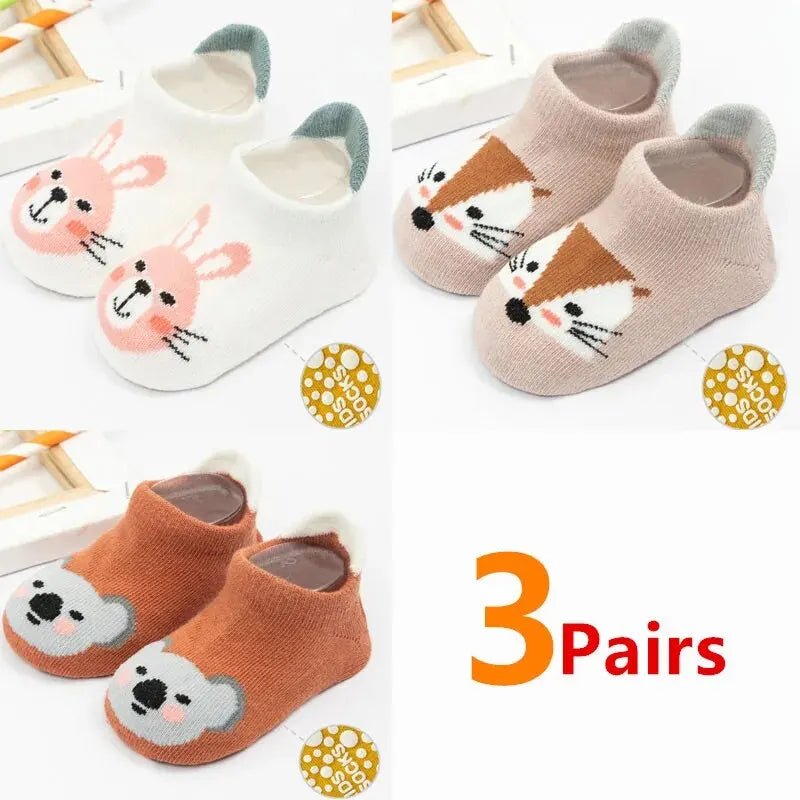 Non - Slip Cartoon Baby Socks (3 Pairs) - Baby Care Shop