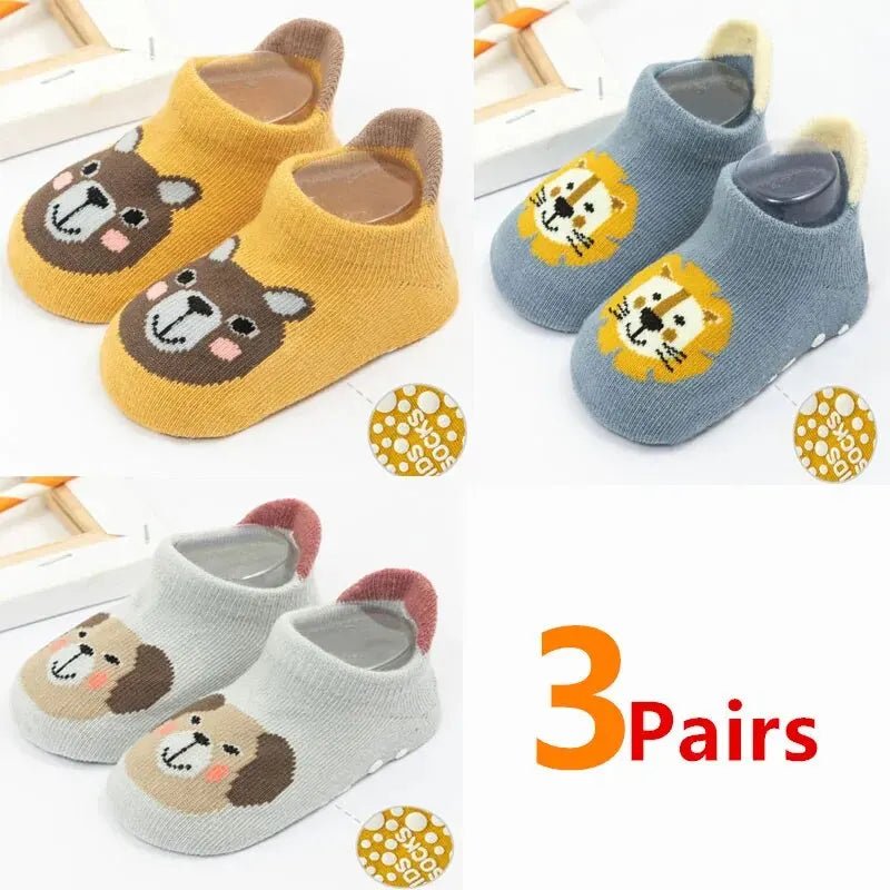 Non - Slip Cartoon Baby Socks (3 Pairs) - Baby Care Shop