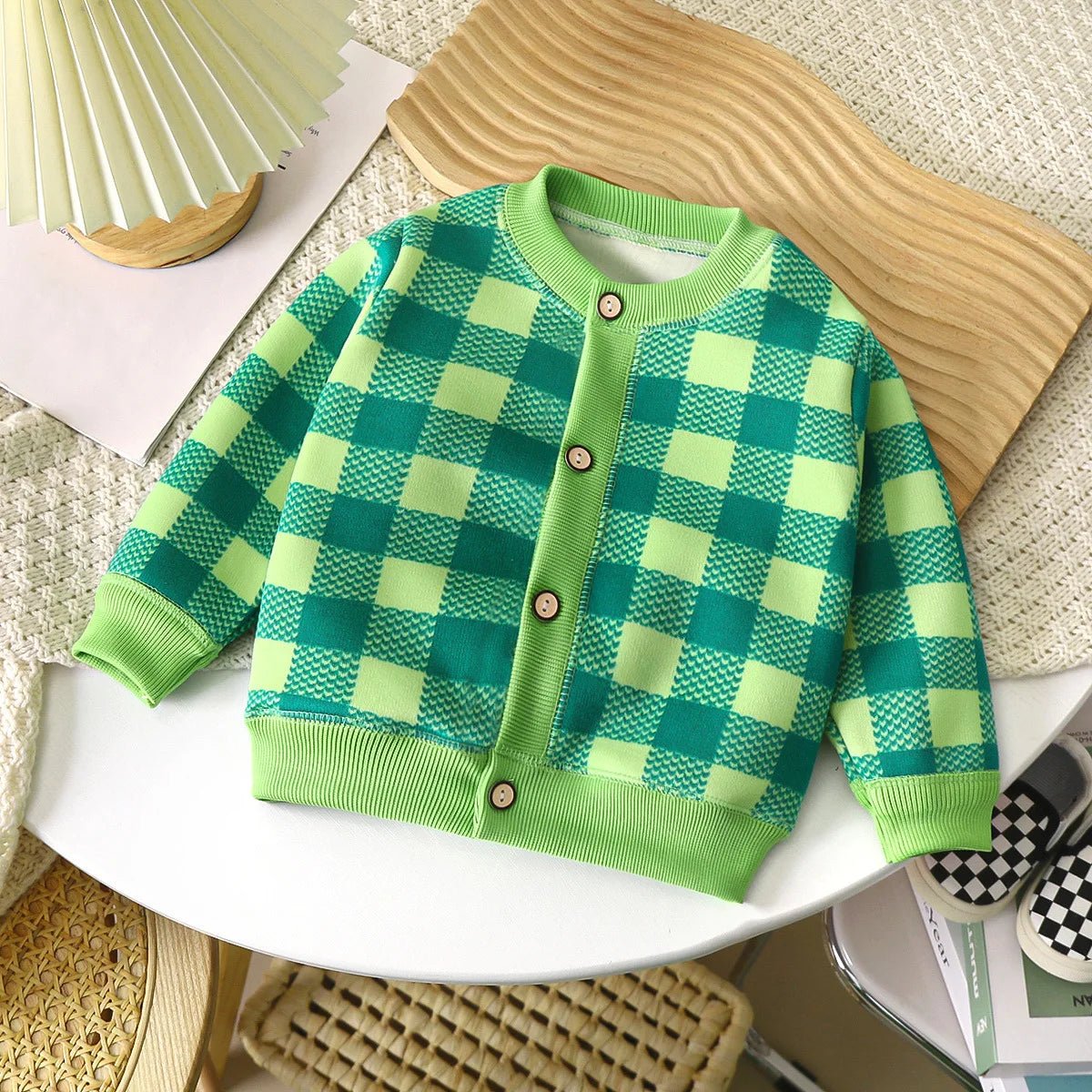 Plaid Cartoon Knit Cardigan (2024) - Baby Care Shop