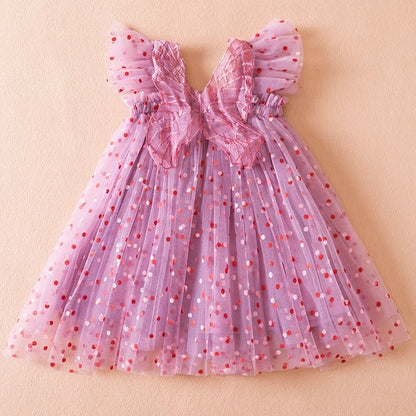 Summer Strawberry Princess Dress: Flying Sleeves, Bow Embroidery (1 - 5Y) - Baby Care Shop