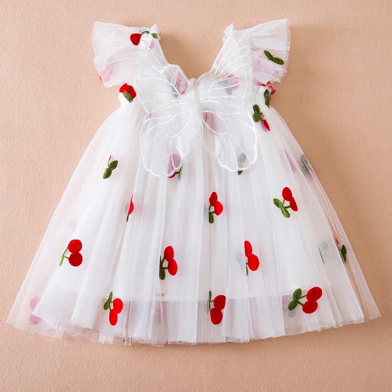 Summer Strawberry Princess Dress: Flying Sleeves, Bow Embroidery (1 - 5Y) - Baby Care Shop