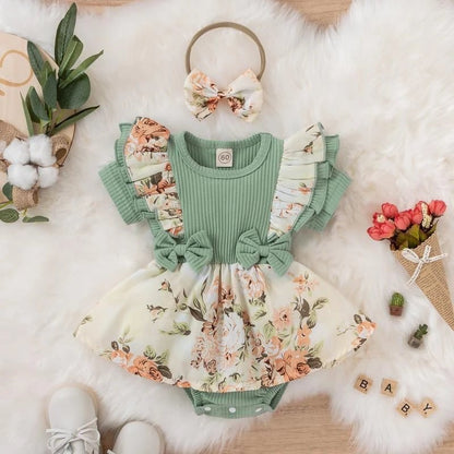 Summer Striped Bowknot Dress: Newborn Floral Jumpsuit - Baby Care Shop