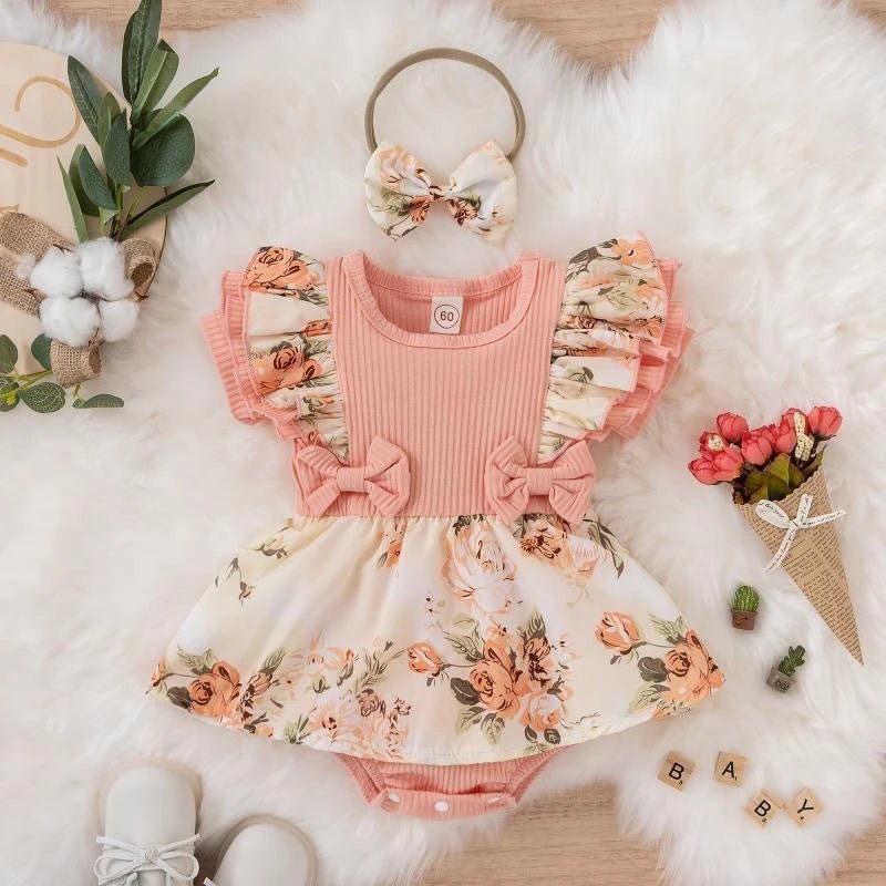 Summer Striped Bowknot Dress: Newborn Floral Jumpsuit - Baby Care Shop