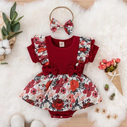 Summer Striped Bowknot Dress: Newborn Floral Jumpsuit - Baby Care Shop