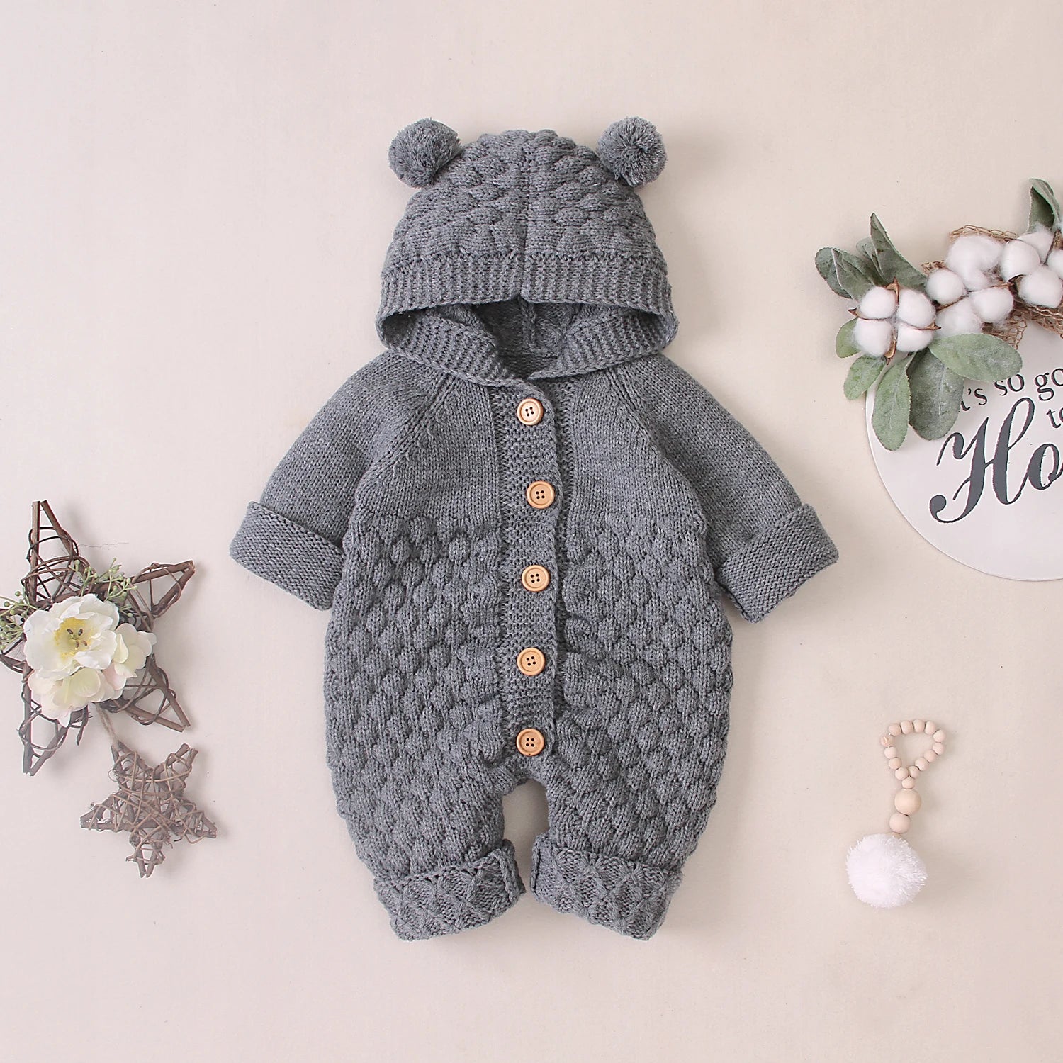 Warm Bear Ear Knitted Romper (0 - 24M) - Baby Care Shop