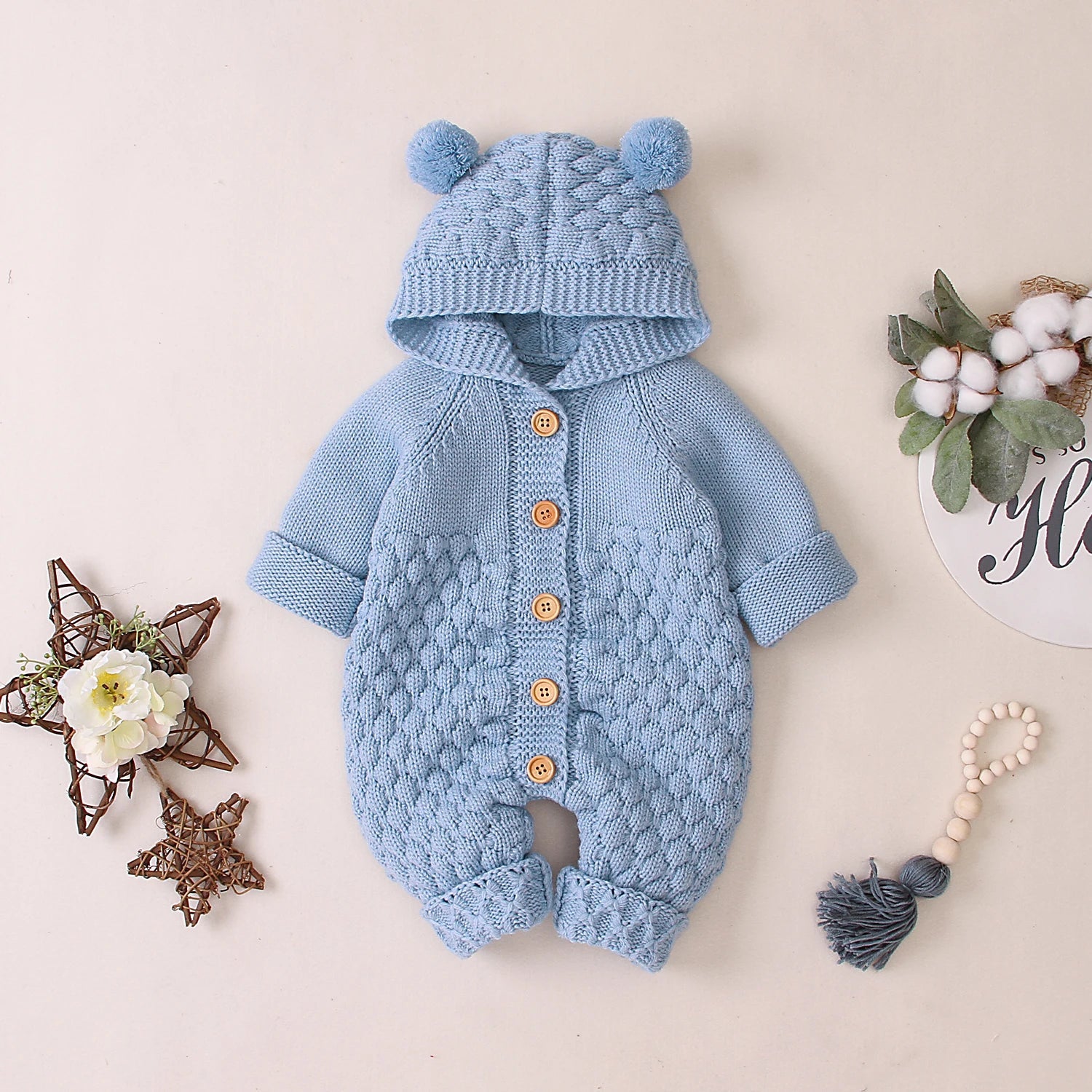 Warm Bear Ear Knitted Romper (0 - 24M) - Baby Care Shop