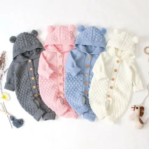 Warm Bear Ear Knitted Romper (0 - 24M) - Baby Care Shop