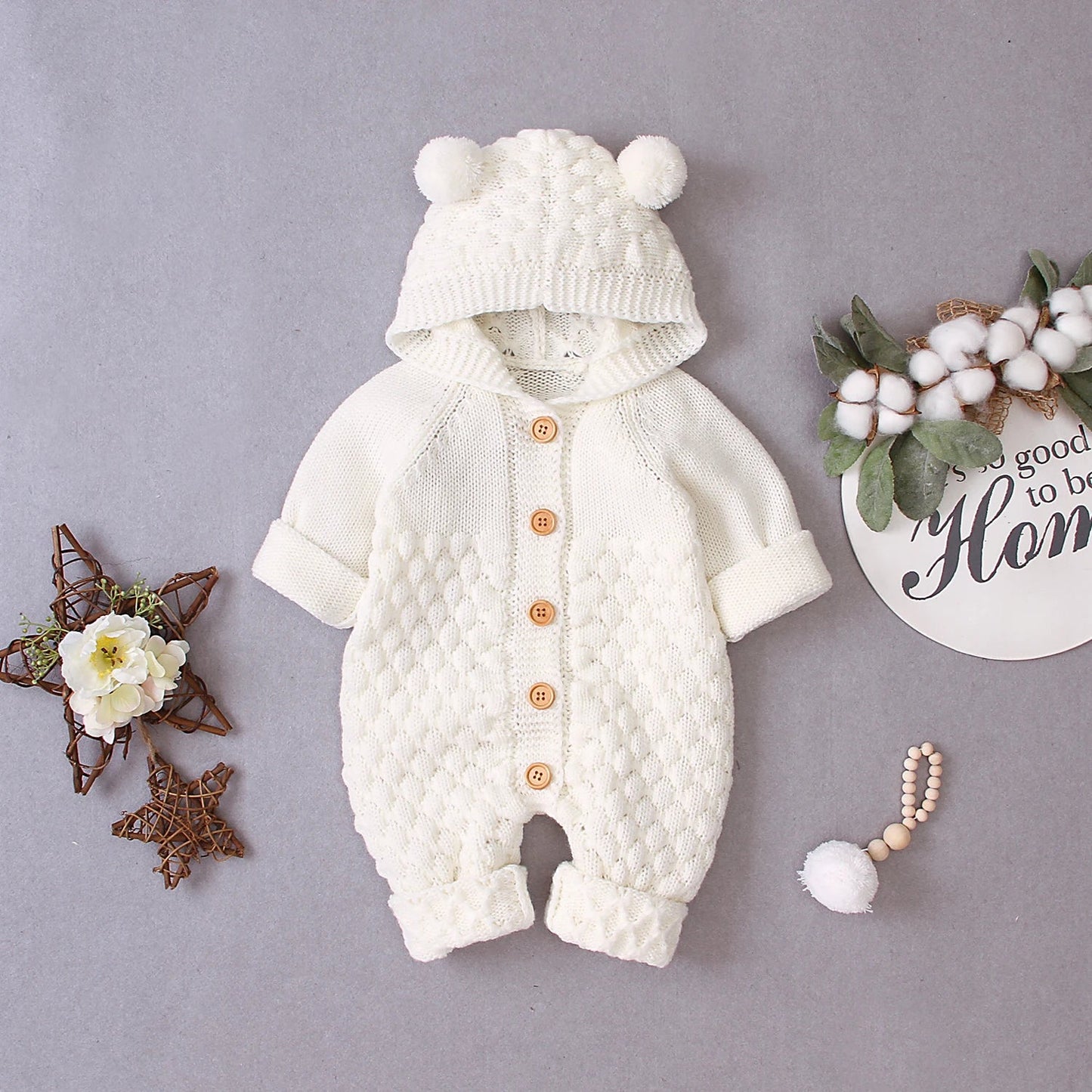 Warm Bear Ear Knitted Romper (0 - 24M) - Baby Care Shop