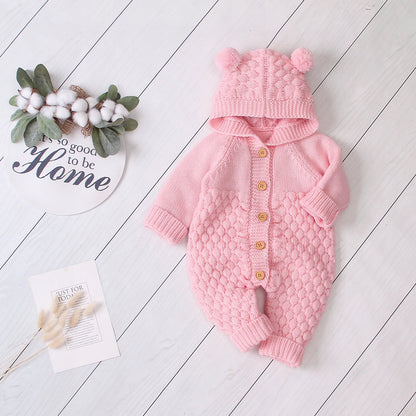 Warm Bear Ear Knitted Romper (0 - 24M) - Baby Care Shop